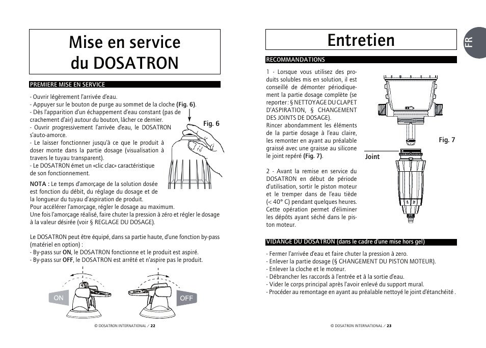 Mise en service du dosatron, Entretien | Vetter Accessories Tents User Manual | Page 13 / 101