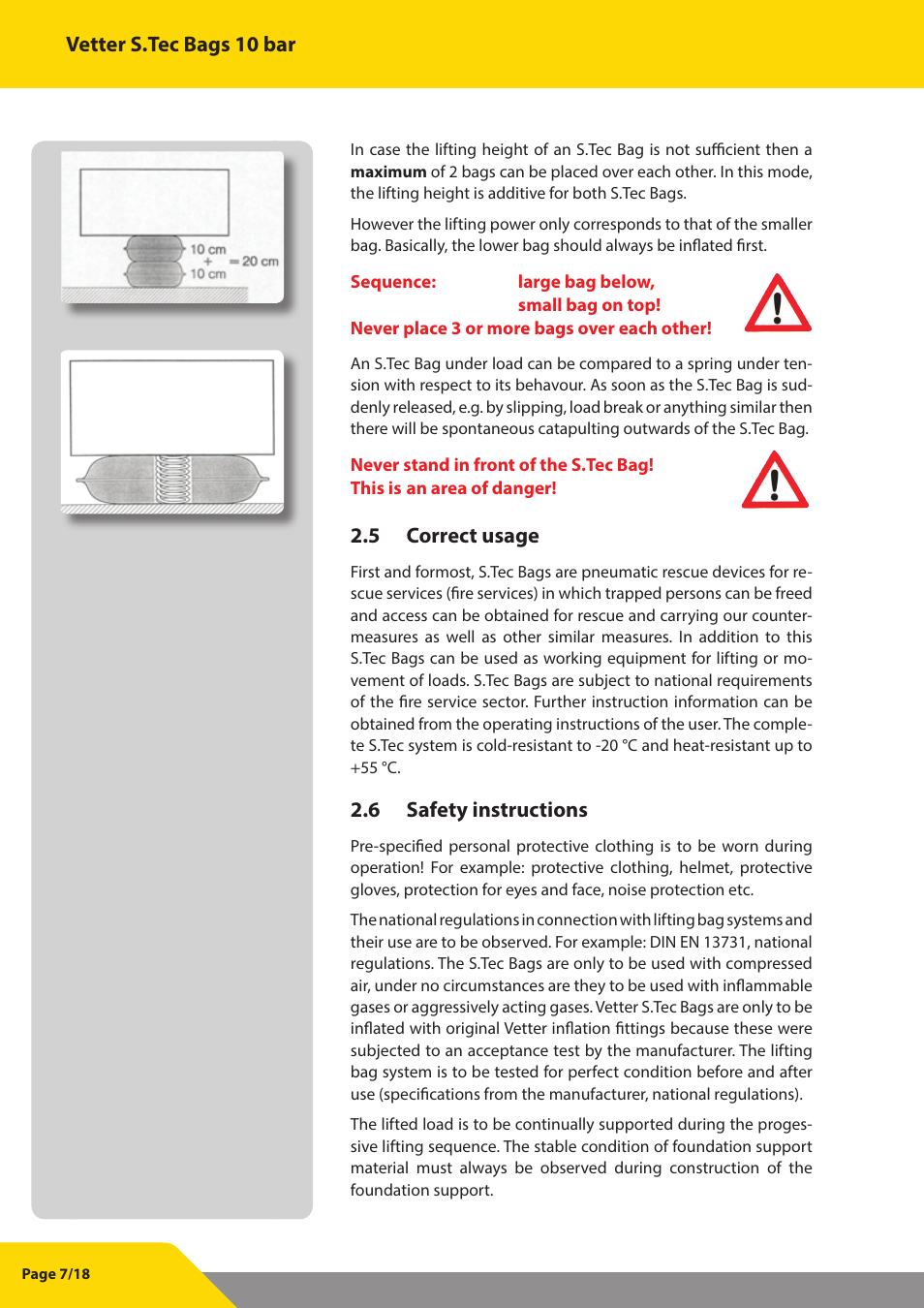 Vetter S.Tec Lifting bags 10 bar (145 psi) User Manual | Page 8 / 19