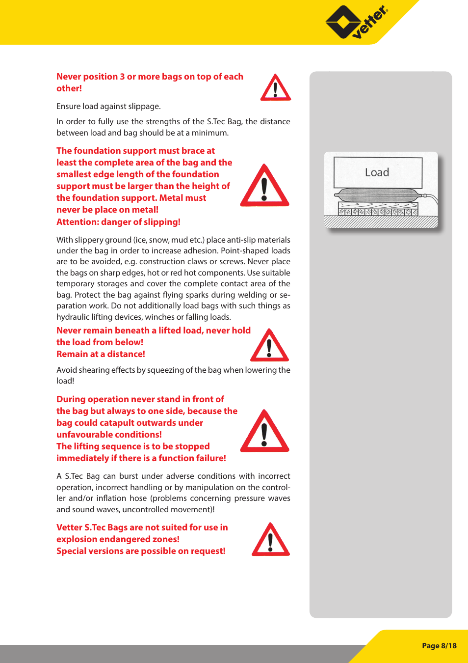 Vetter S.Tec Lifting bags 10 bar (145 psi) User Manual | Page 9 / 19