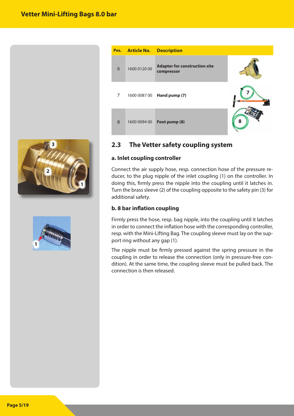 Vetter mini-lifting bags 8.0 bar, 3 the vetter safety coupling system | Vetter Mini Lifting bags 8 bar (116 psi) User Manual | Page 6 / 20