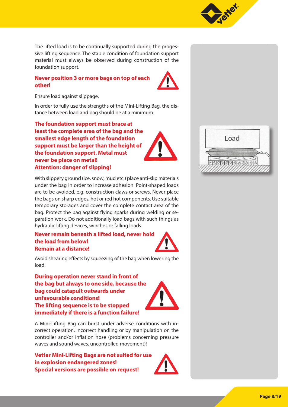 Vetter Mini Lifting bags 8 bar (116 psi) User Manual | Page 9 / 20
