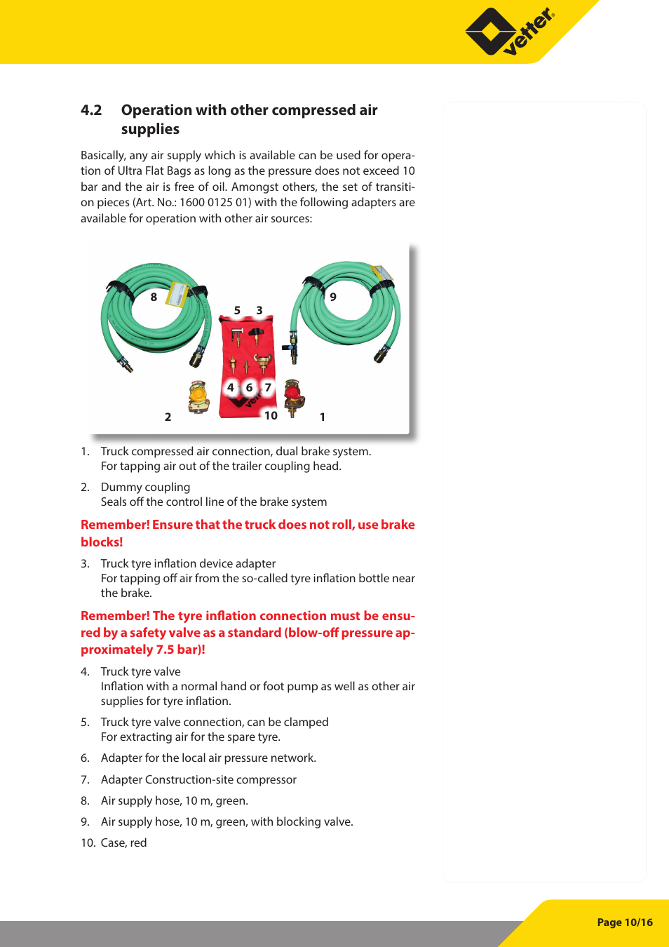 2 operation with other compressed air supplies | Vetter Ultra Flat Bags 8 bar (116 psi) User Manual | Page 11 / 17