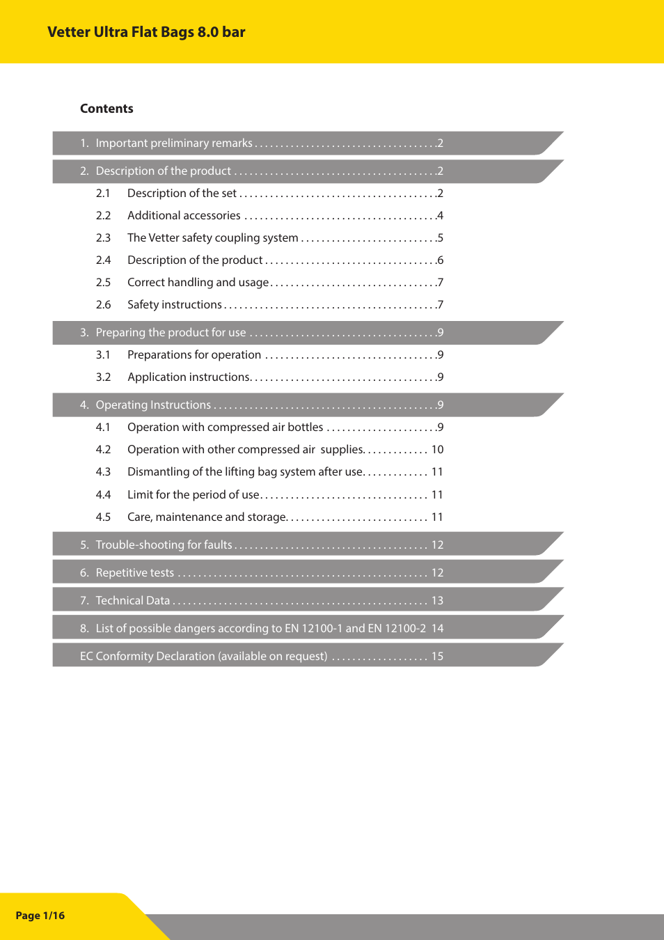 Vetter ultra flat bags 8.0 bar | Vetter Ultra Flat Bags 8 bar (116 psi) User Manual | Page 2 / 17