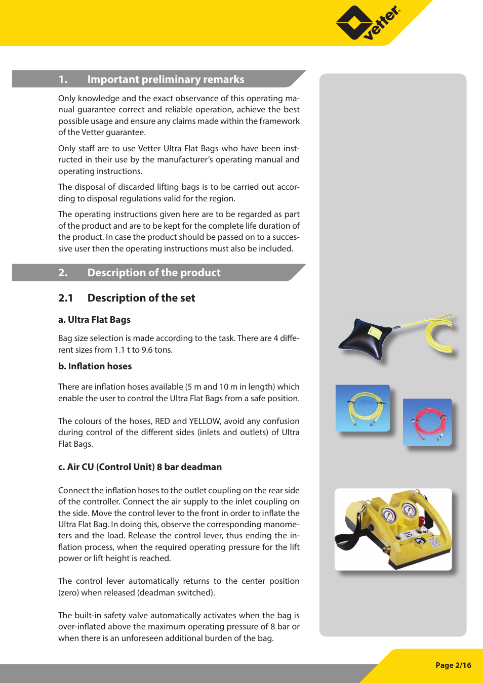 Vetter Ultra Flat Bags 8 bar (116 psi) User Manual | Page 3 / 17