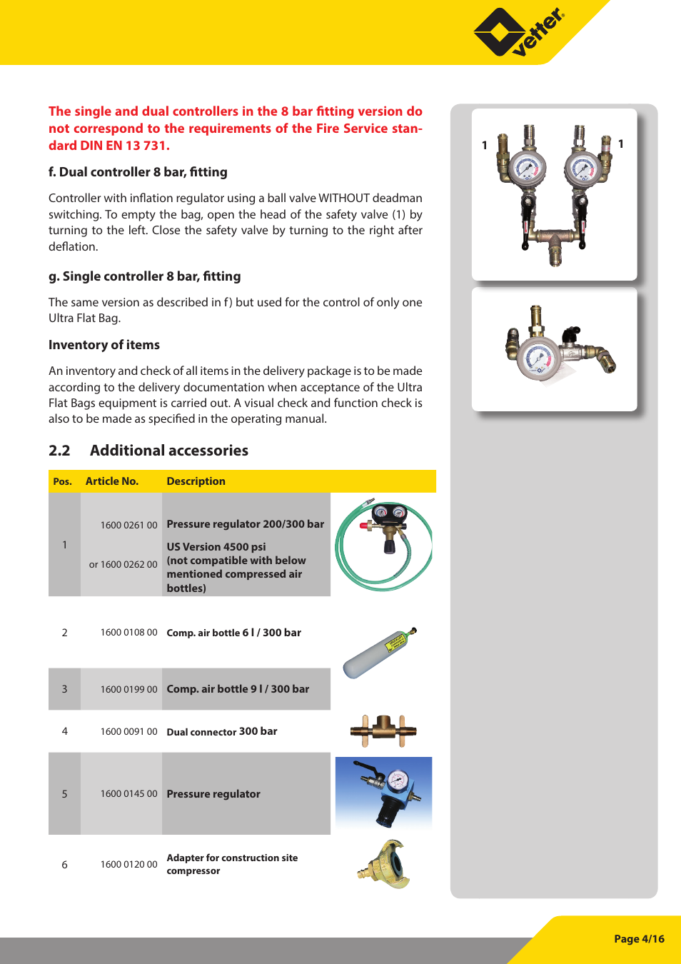 2 additional accessories | Vetter Ultra Flat Bags 8 bar (116 psi) User Manual | Page 5 / 17