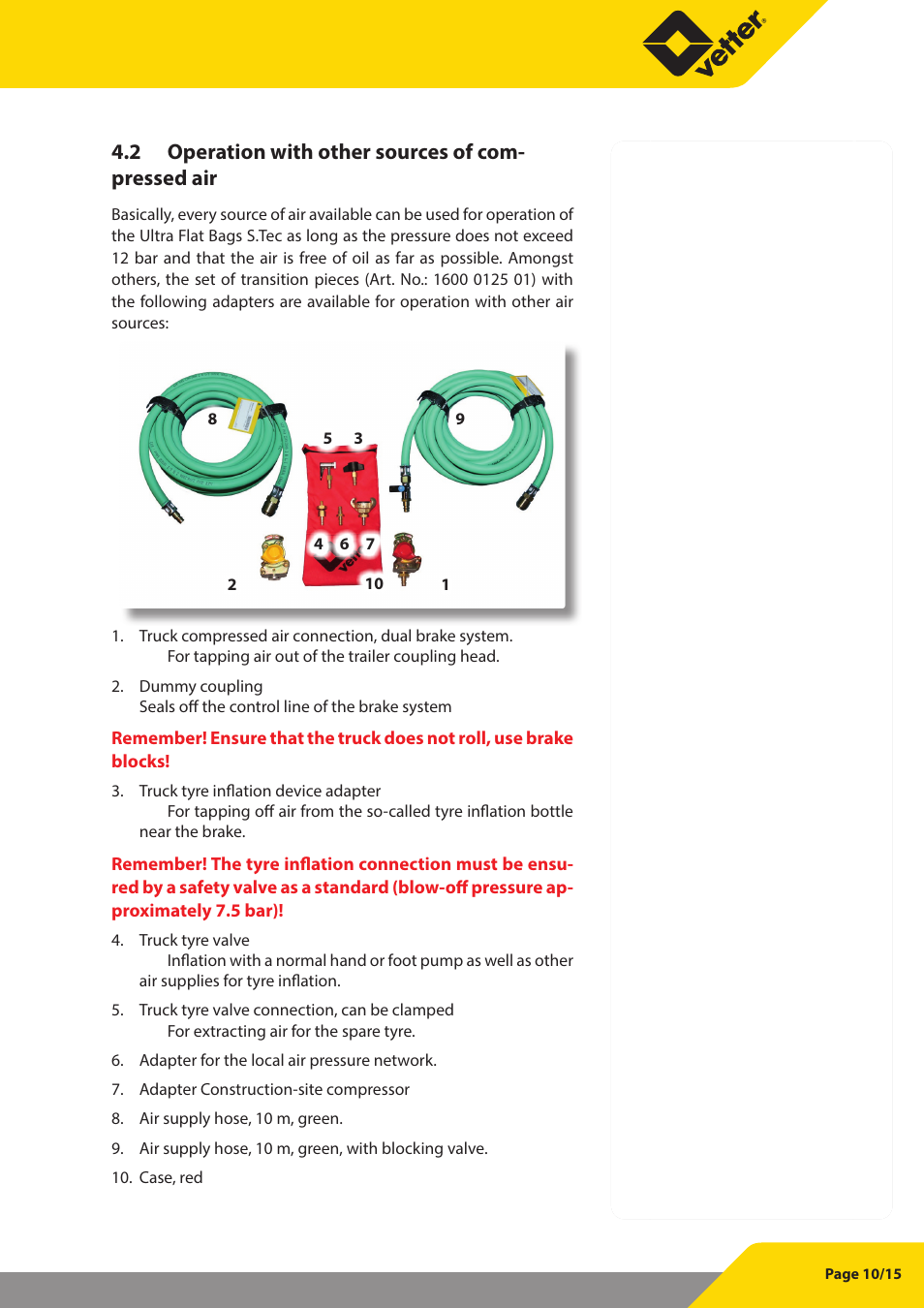 2 operation with other sources of com- pressed air | Vetter Ultra Flat Bags STec 10 bar (145 psi) User Manual | Page 11 / 16