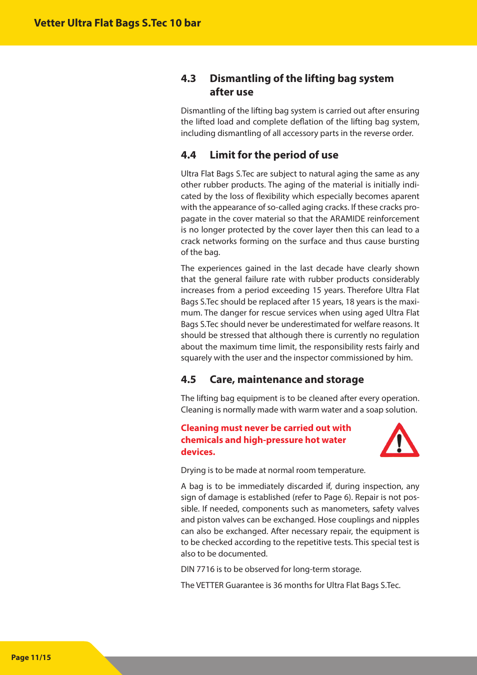 Vetter Ultra Flat Bags STec 10 bar (145 psi) User Manual | Page 12 / 16