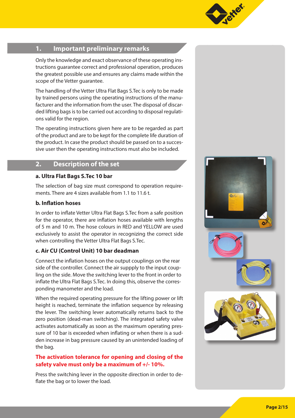 Vetter Ultra Flat Bags STec 10 bar (145 psi) User Manual | Page 3 / 16