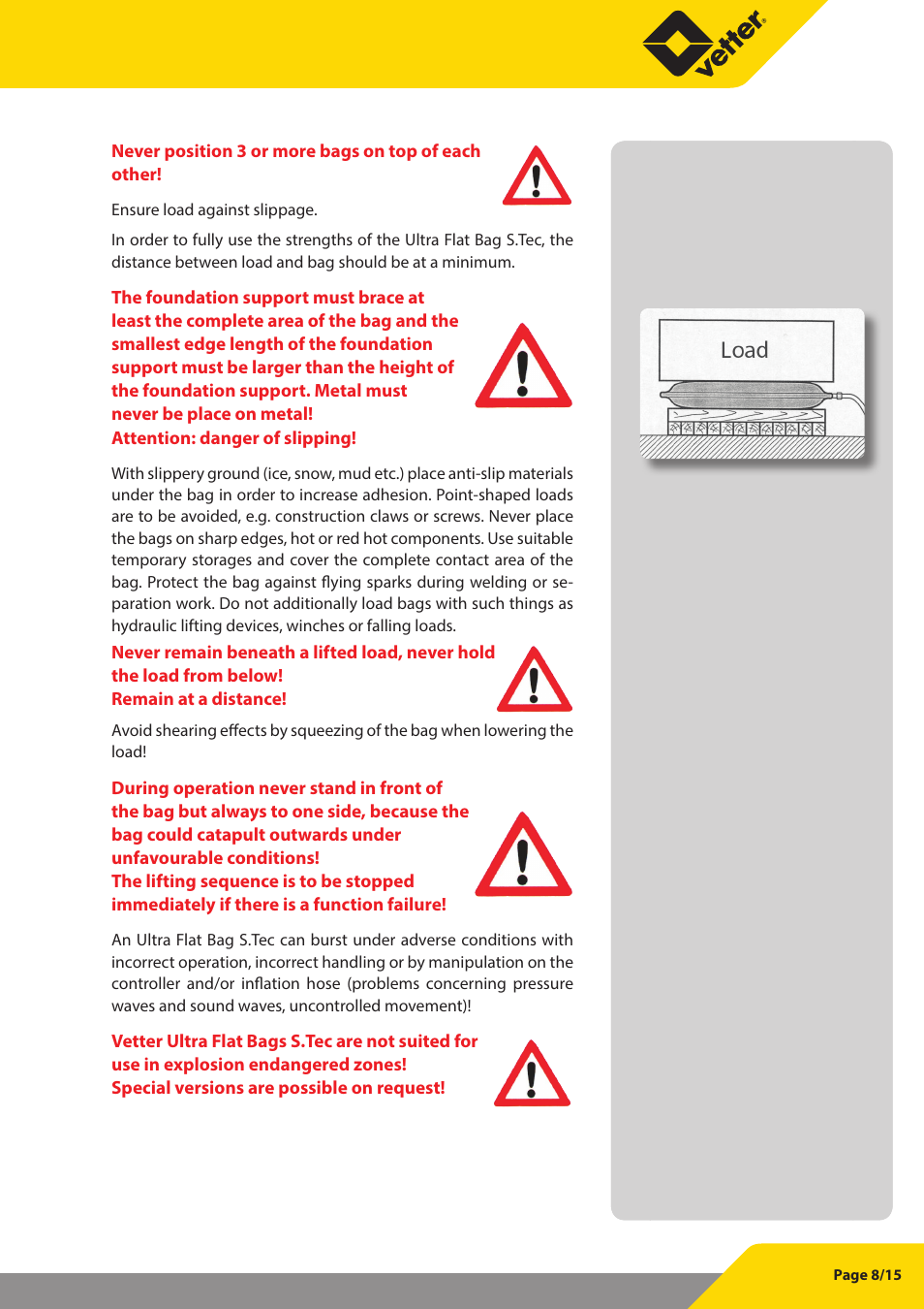 Vetter Ultra Flat Bags STec 10 bar (145 psi) User Manual | Page 9 / 16