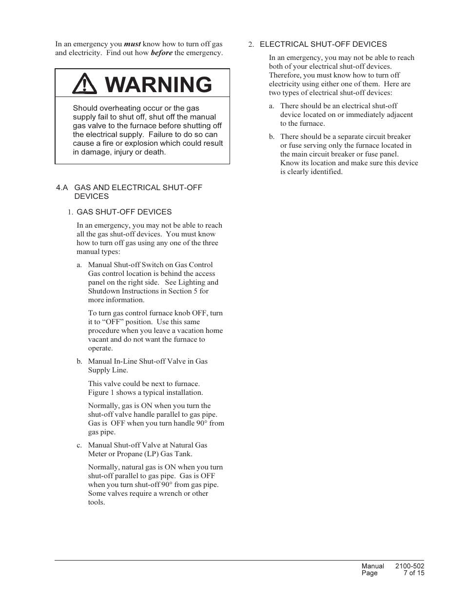 Warning | Bard Series Combination Gas/Electric Wall-Mount WG3S User Manual | Page 7 / 15