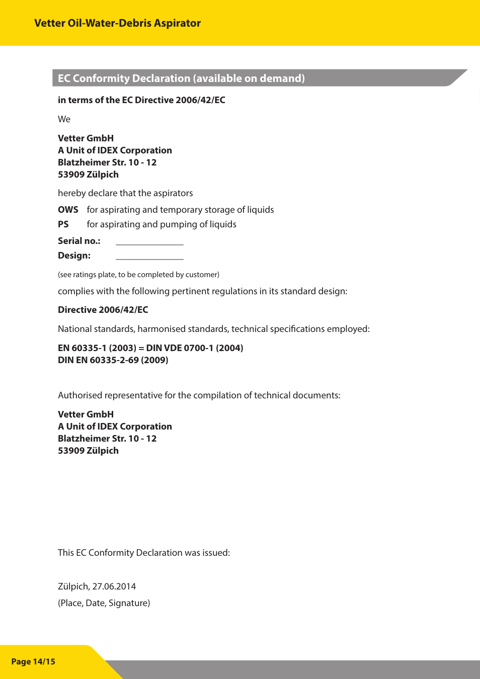 Vetter Oil water debris aspirator User Manual | Page 14 / 30