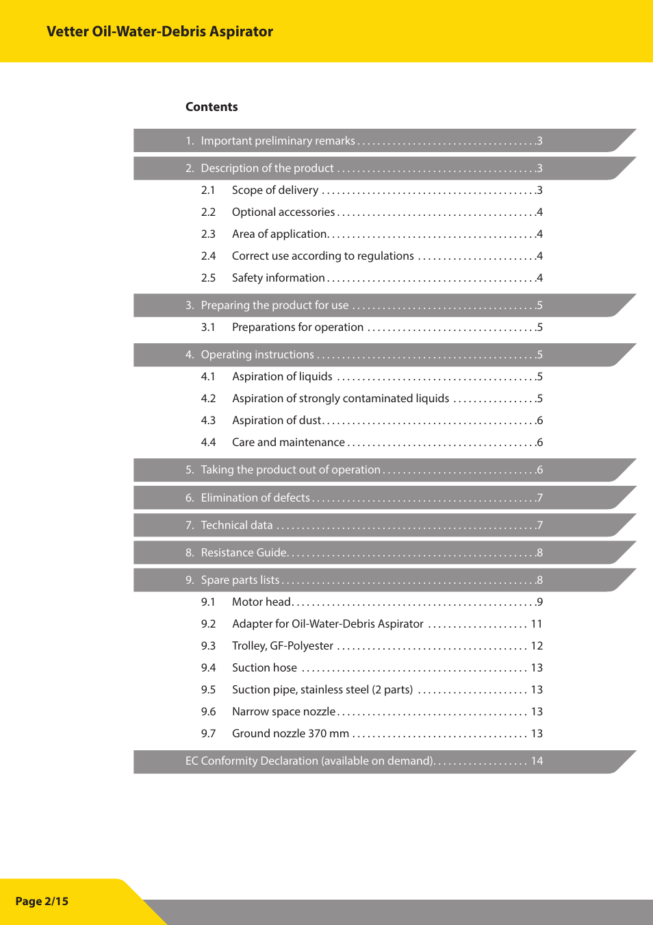 Vetter oil-water-debris aspirator | Vetter Oil water debris aspirator User Manual | Page 2 / 30
