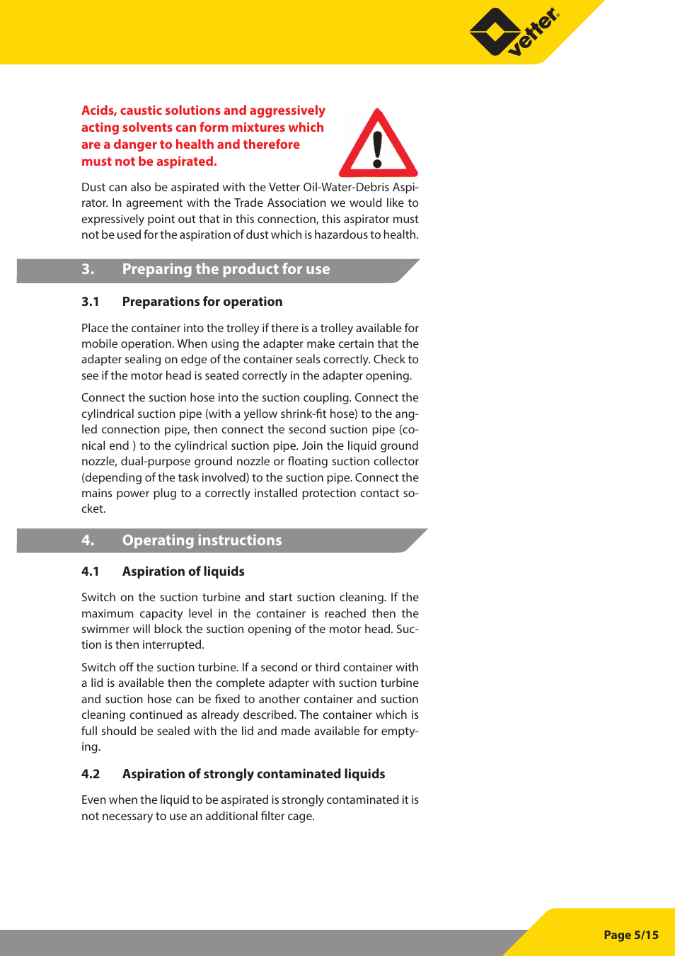Vetter Oil water debris aspirator User Manual | Page 5 / 30