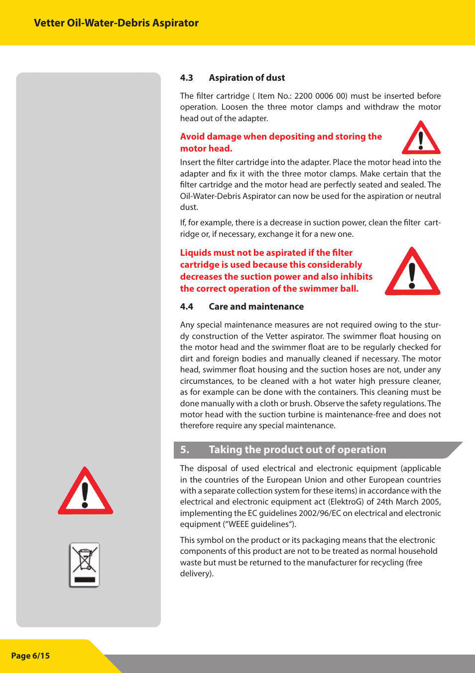 Vetter Oil water debris aspirator User Manual | Page 6 / 30
