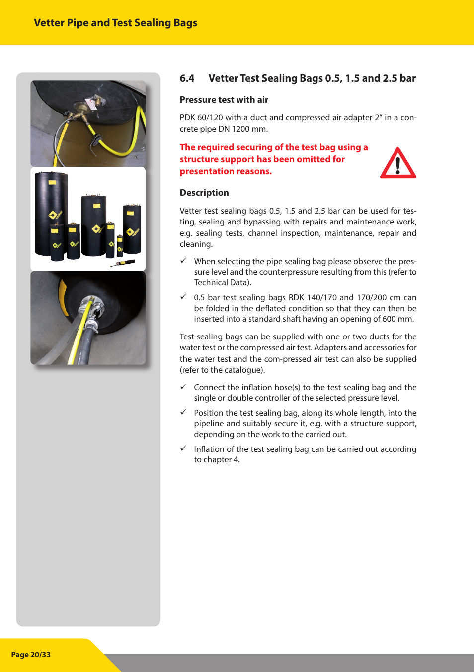 Vetter pipe and test sealing bags | Vetter Pipe and Test Sealing Bags User Manual | Page 20 / 33