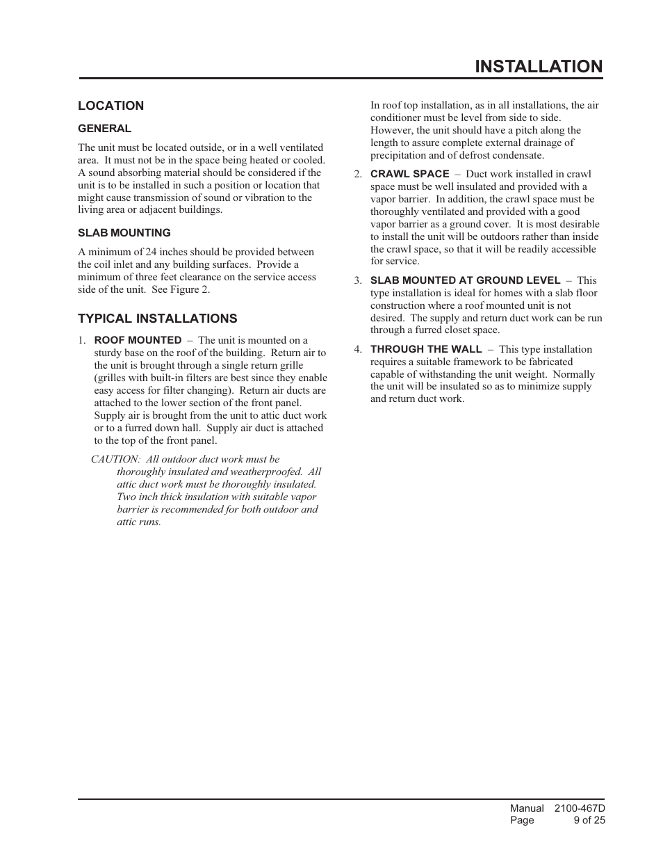 Installation | Bard Single Package air Conditioners PA13241-A User Manual | Page 9 / 25
