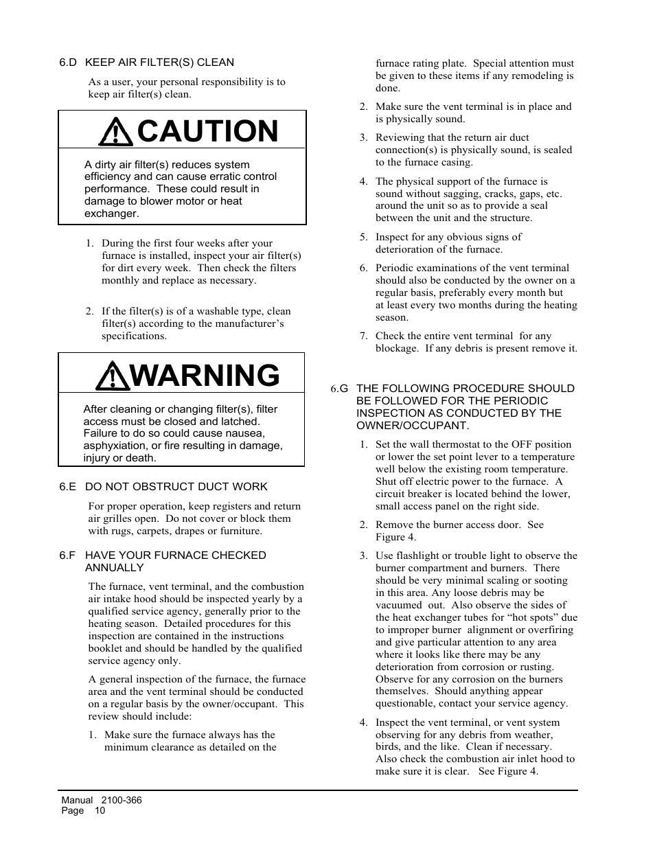 Caution, Warning | Bard WG-Series User Manual | Page 12 / 15