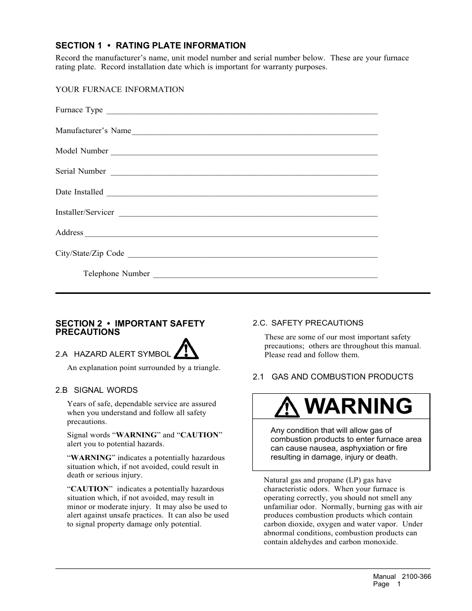 Warning | Bard WG-Series User Manual | Page 3 / 15