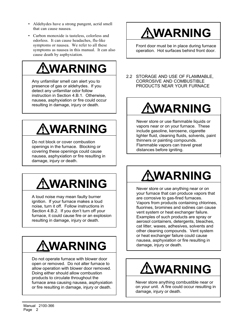 Warning | Bard WG-Series User Manual | Page 4 / 15