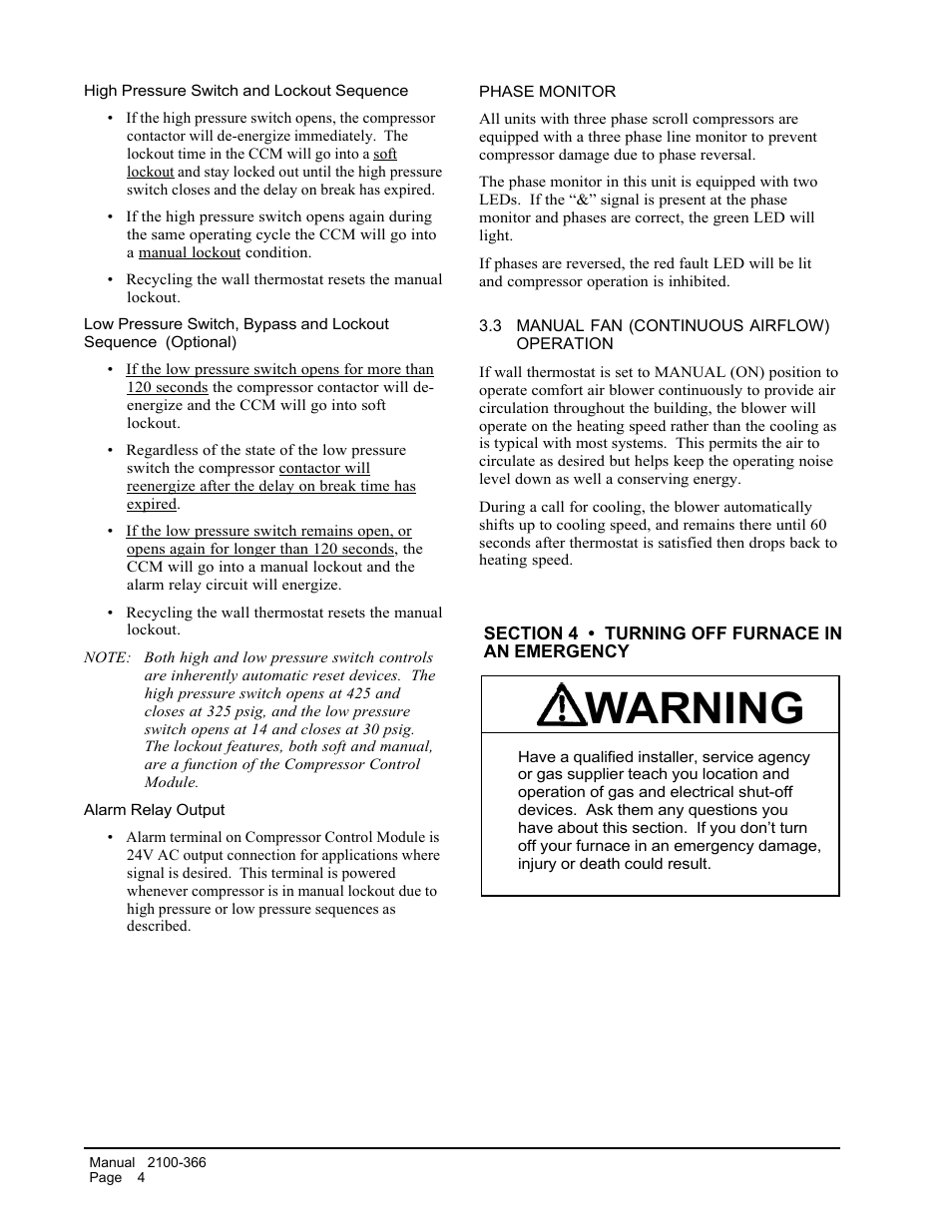 Warning | Bard WG-Series User Manual | Page 6 / 15