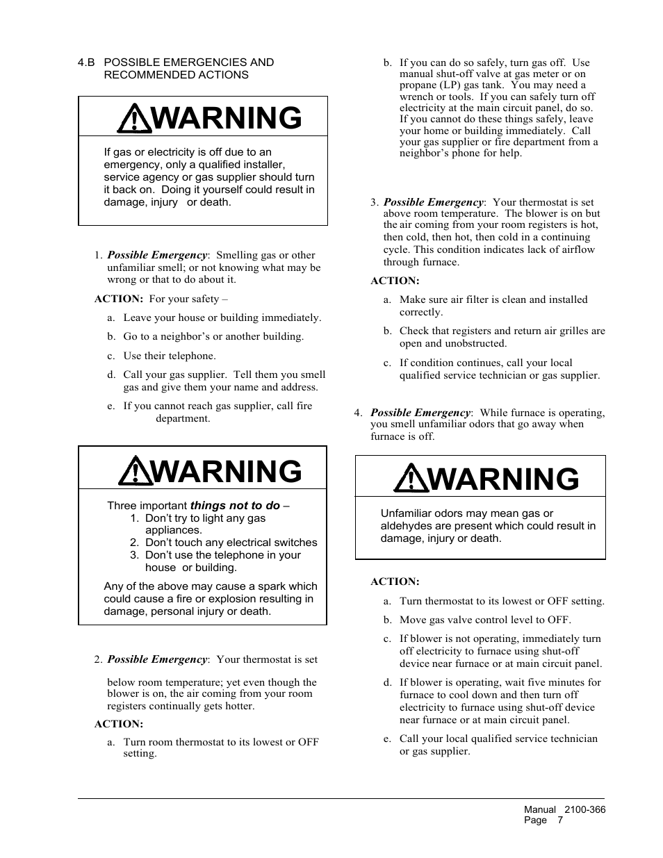 Warning | Bard WG-Series User Manual | Page 9 / 15