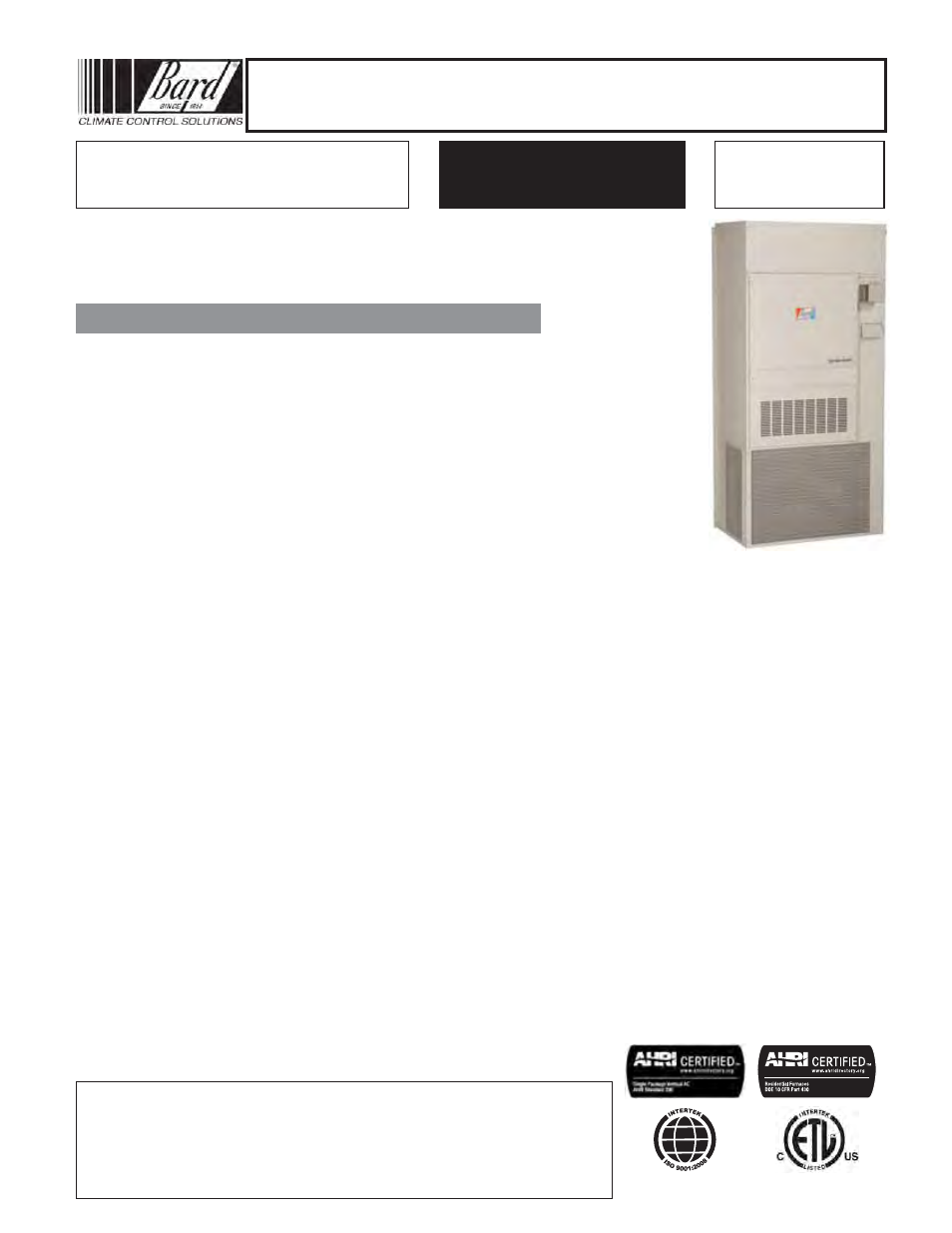 Bard Wall-Mount wall series WG5S1 User Manual | 12 pages