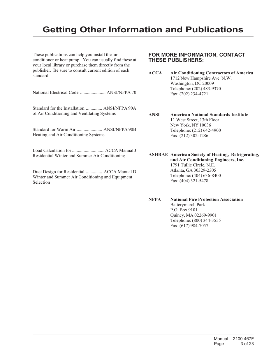 Getting other information and publications | Bard Single Package Air Conditioners PA13482-A User Manual | Page 3 / 23