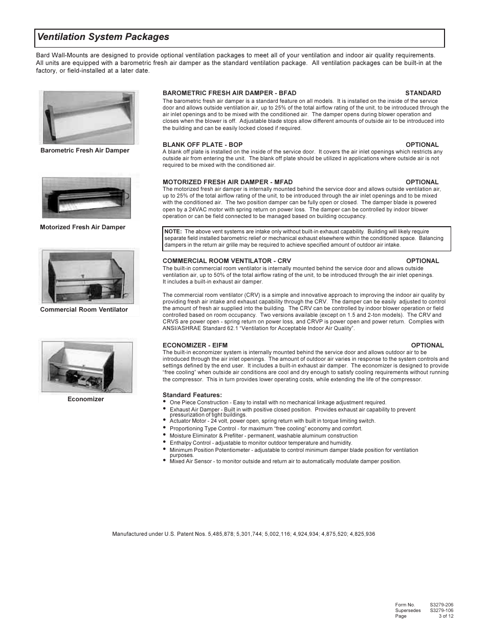 Ventilation system packages | Bard 357-93-E User Manual | Page 3 / 12