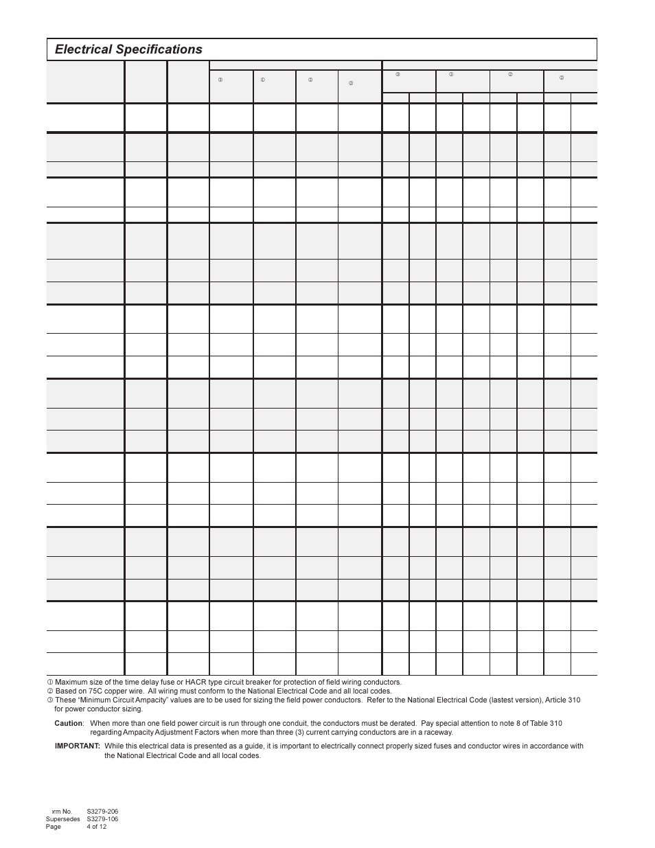 Electrical specifications | Bard 357-93-E User Manual | Page 4 / 12