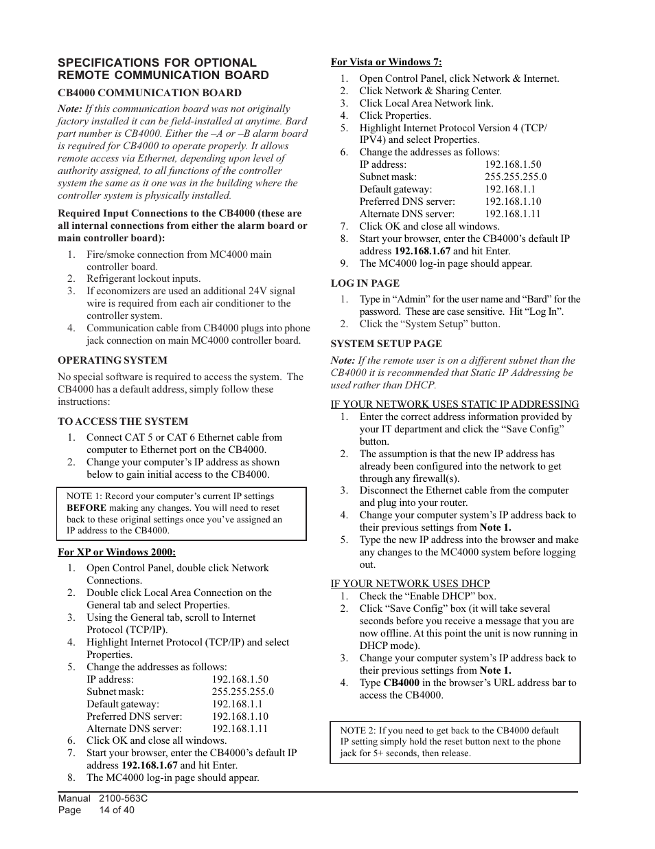 Bard Solid State Dual Unit Lead/Lag Controller MC4000 User Manual | Page 14 / 40
