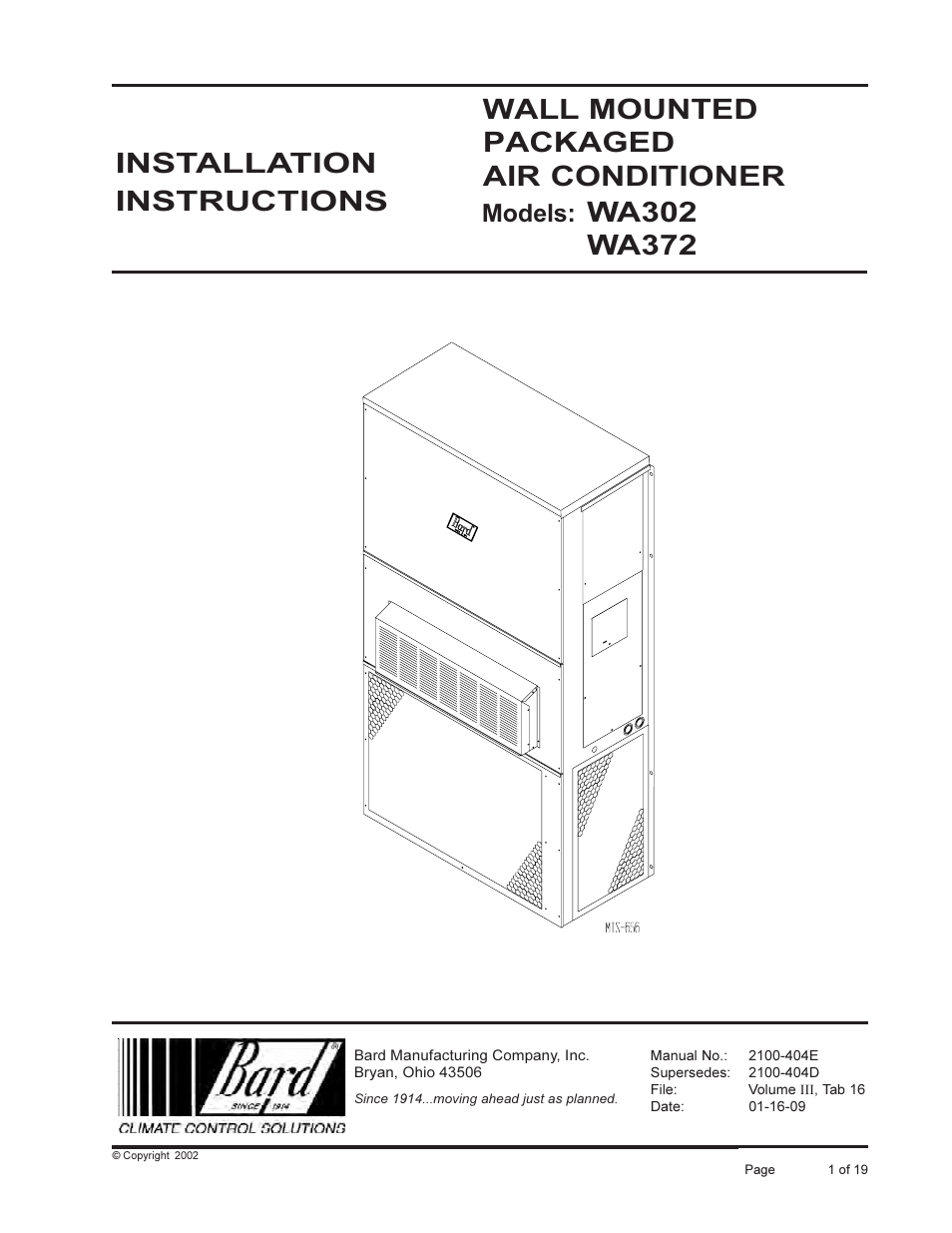 Bard 2100-404E User Manual | 19 pages