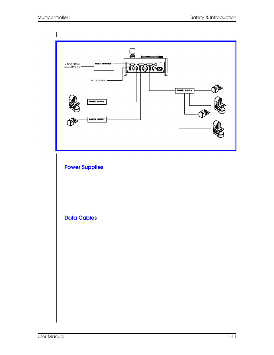 Power supplies, Data cables, Power supplies –11 data cables –11 | Vinten Radamec AutoCam Multicontroller II User Manual | Page 21 / 62