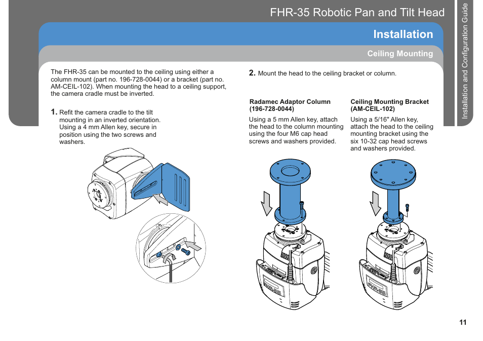 Installation fhr-35 pan and tilt head robotic | Vinten Radamec FHR-35 User Manual | Page 13 / 36