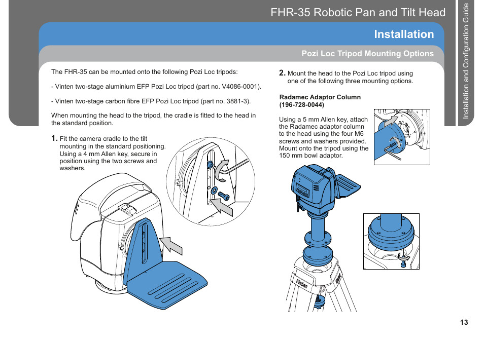 Installation fhr-35 pan and tilt head robotic | Vinten Radamec FHR-35 User Manual | Page 15 / 36