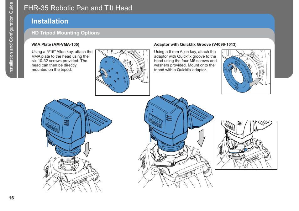 Installation fhr-35 pan and tilt head robotic | Vinten Radamec FHR-35 User Manual | Page 18 / 36