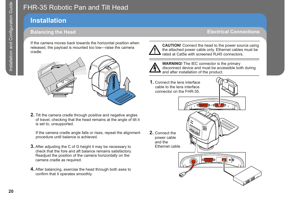 Fhr-35 pan and tilt head robotic, Installation | Vinten Radamec FHR-35 User Manual | Page 22 / 36