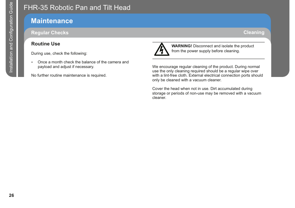 Fhr-35 pan and tilt head robotic maintenance | Vinten Radamec FHR-35 User Manual | Page 28 / 36