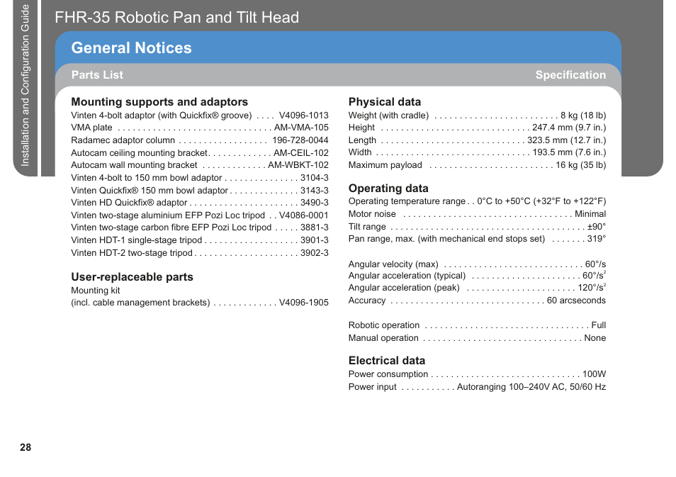 Fhr-35 pan and tilt head robotic general notices | Vinten Radamec FHR-35 User Manual | Page 30 / 36