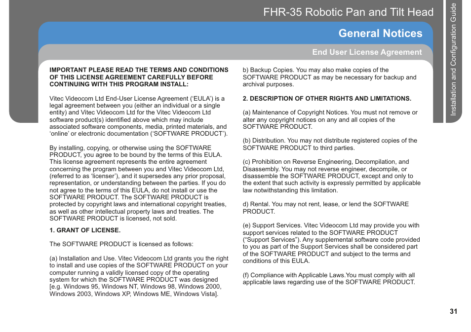 Fhr-35 pan and tilt head robotic general notices | Vinten Radamec FHR-35 User Manual | Page 33 / 36