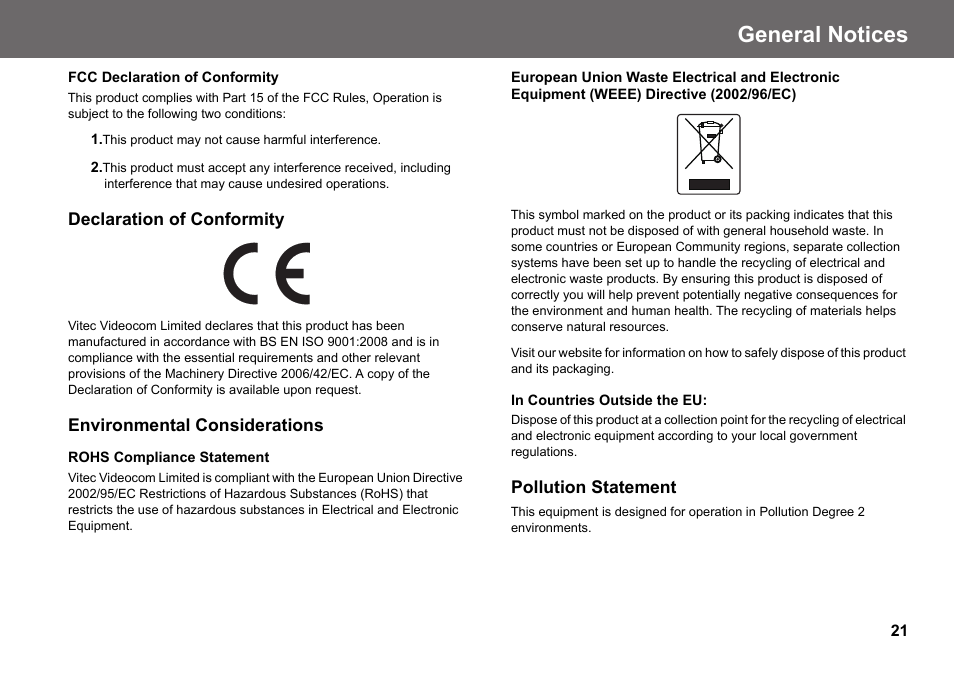 General notices | Vinten Radamec Fusion APS User Manual | Page 23 / 28