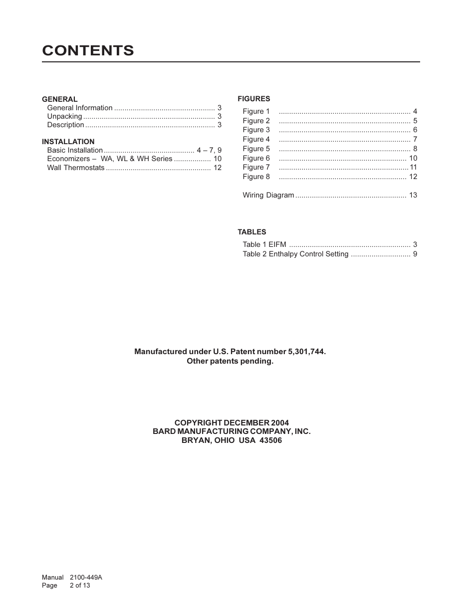 Bard Wall Mount Air Conditioners EIFM-3C User Manual | Page 2 / 13