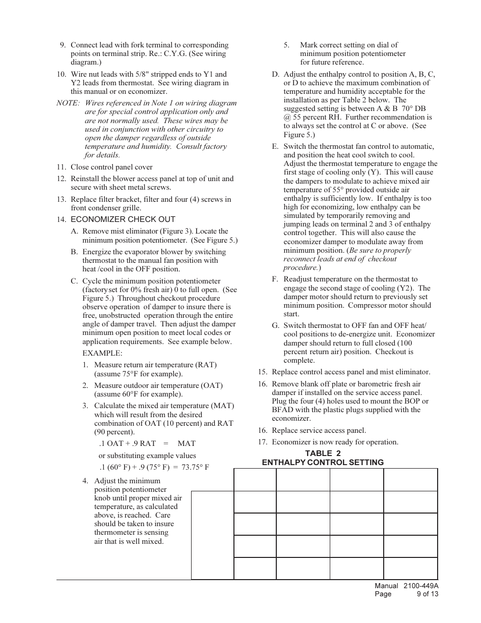 Bard Wall Mount Air Conditioners EIFM-3C User Manual | Page 9 / 13