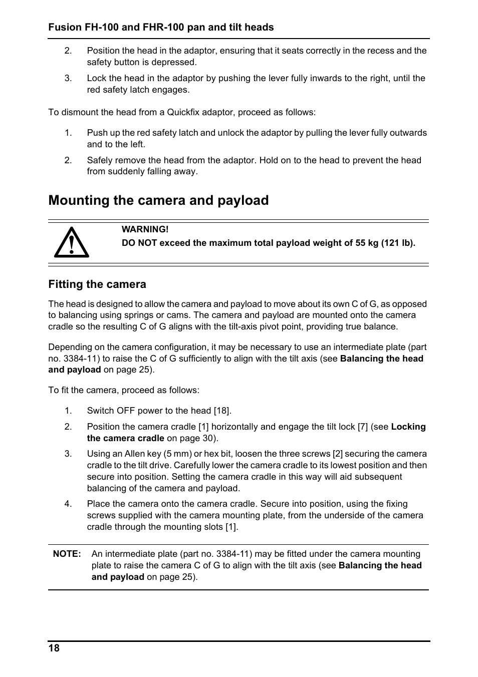 Mounting the camera and payload | Vinten Radamec Fusion FHR-100 User Manual | Page 20 / 44
