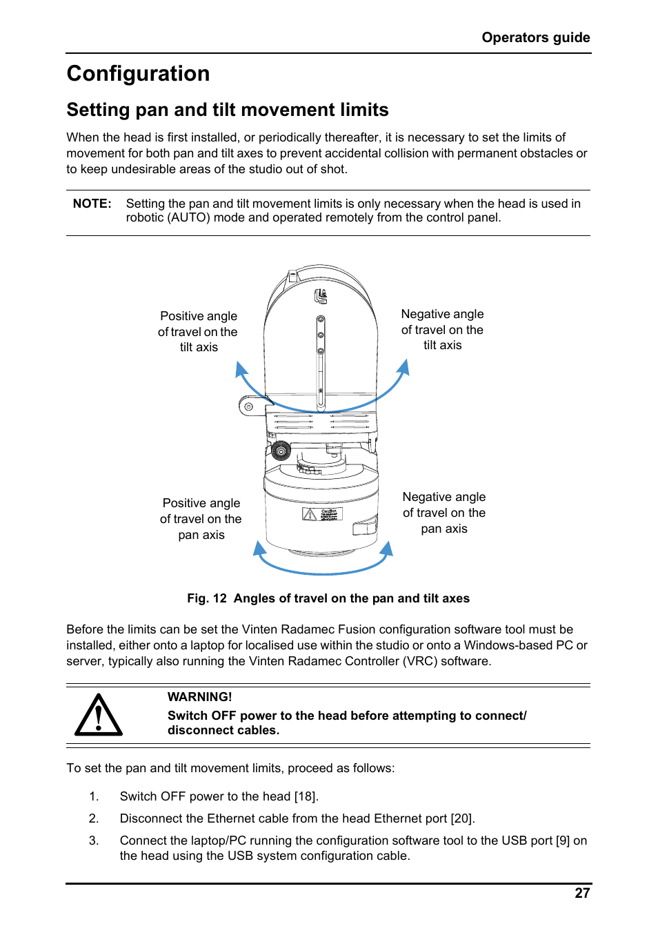 Configuration, Setting pan and tilt movement limits | Vinten Radamec Fusion FHR-100 User Manual | Page 29 / 44