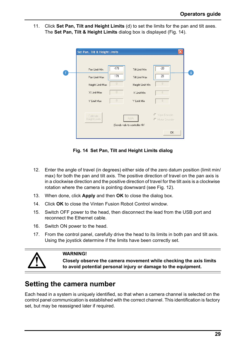 Setting the camera number | Vinten Radamec Fusion FHR-100 User Manual | Page 31 / 44