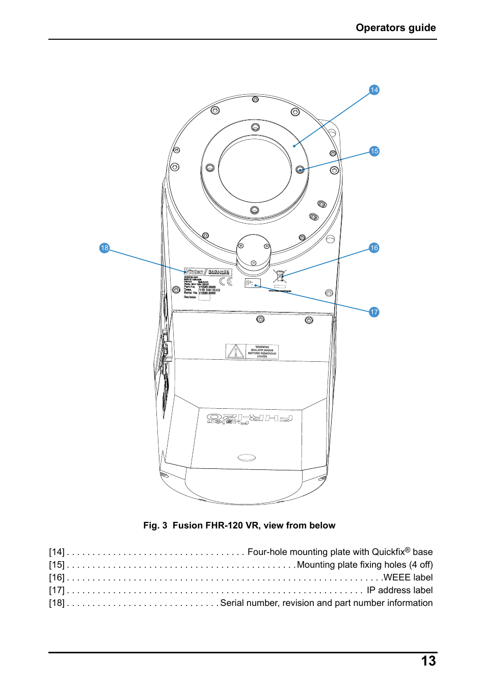 Operators guide | Vinten Radamec Fusion FHR-120 User Manual | Page 15 / 40