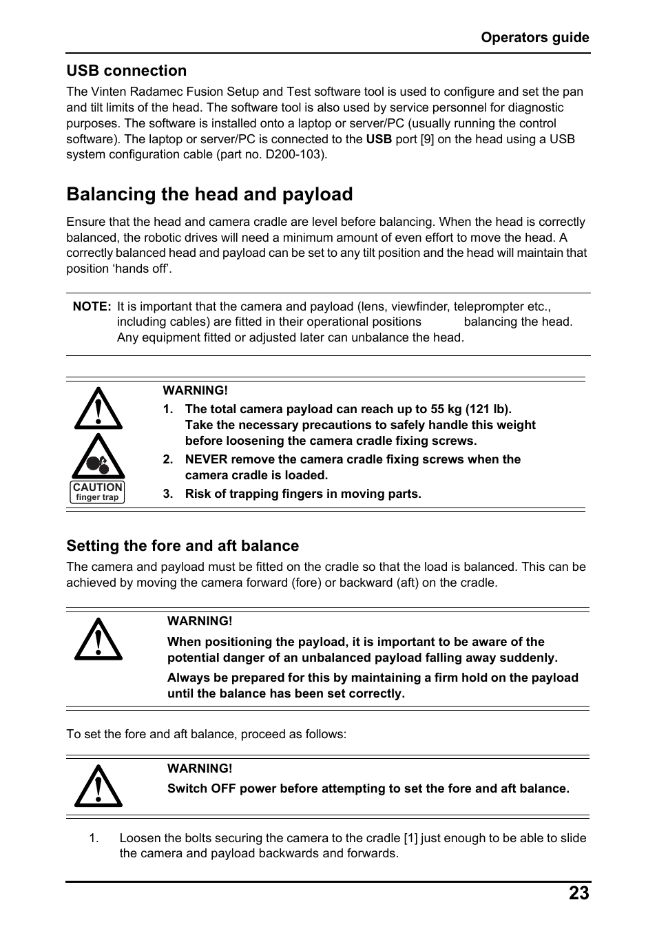Balancing the head and payload | Vinten Radamec Fusion FHR-120 User Manual | Page 25 / 40