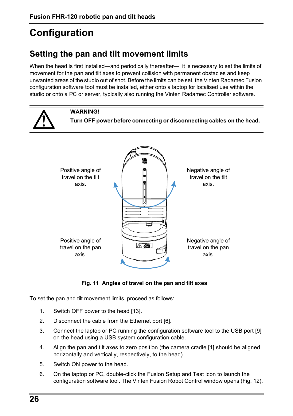 Configuration, Setting the pan and tilt movement limits | Vinten Radamec Fusion FHR-120 User Manual | Page 28 / 40