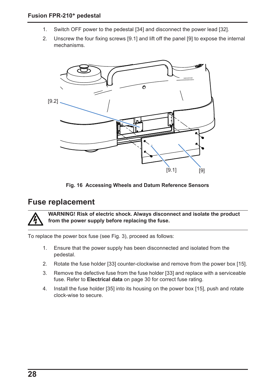 Fuse replacement | Vinten Radamec Fusion FPR-210 User Manual | Page 30 / 36
