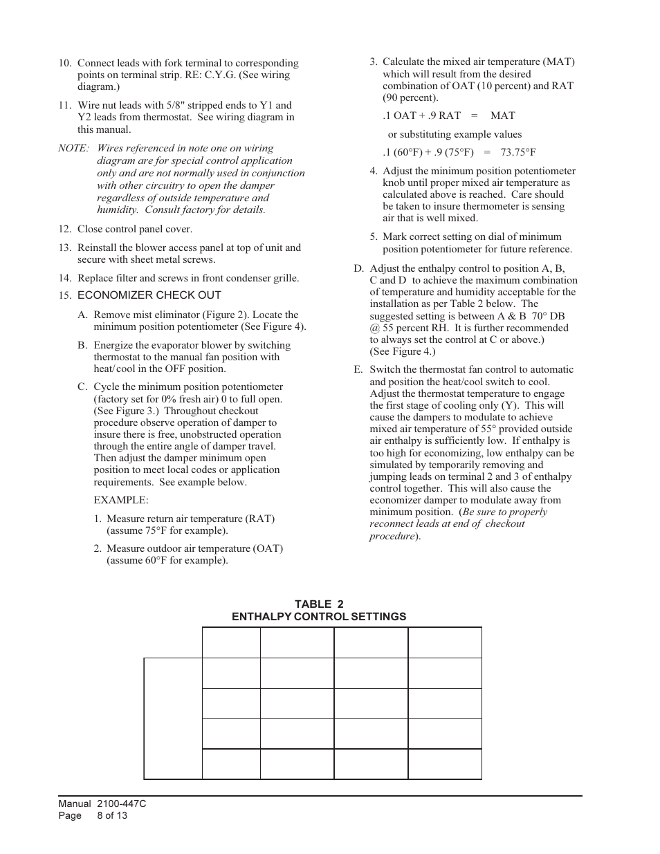 Bard ECONOMIZERS WITH EXHAUST EIFM-5C User Manual | Page 8 / 13